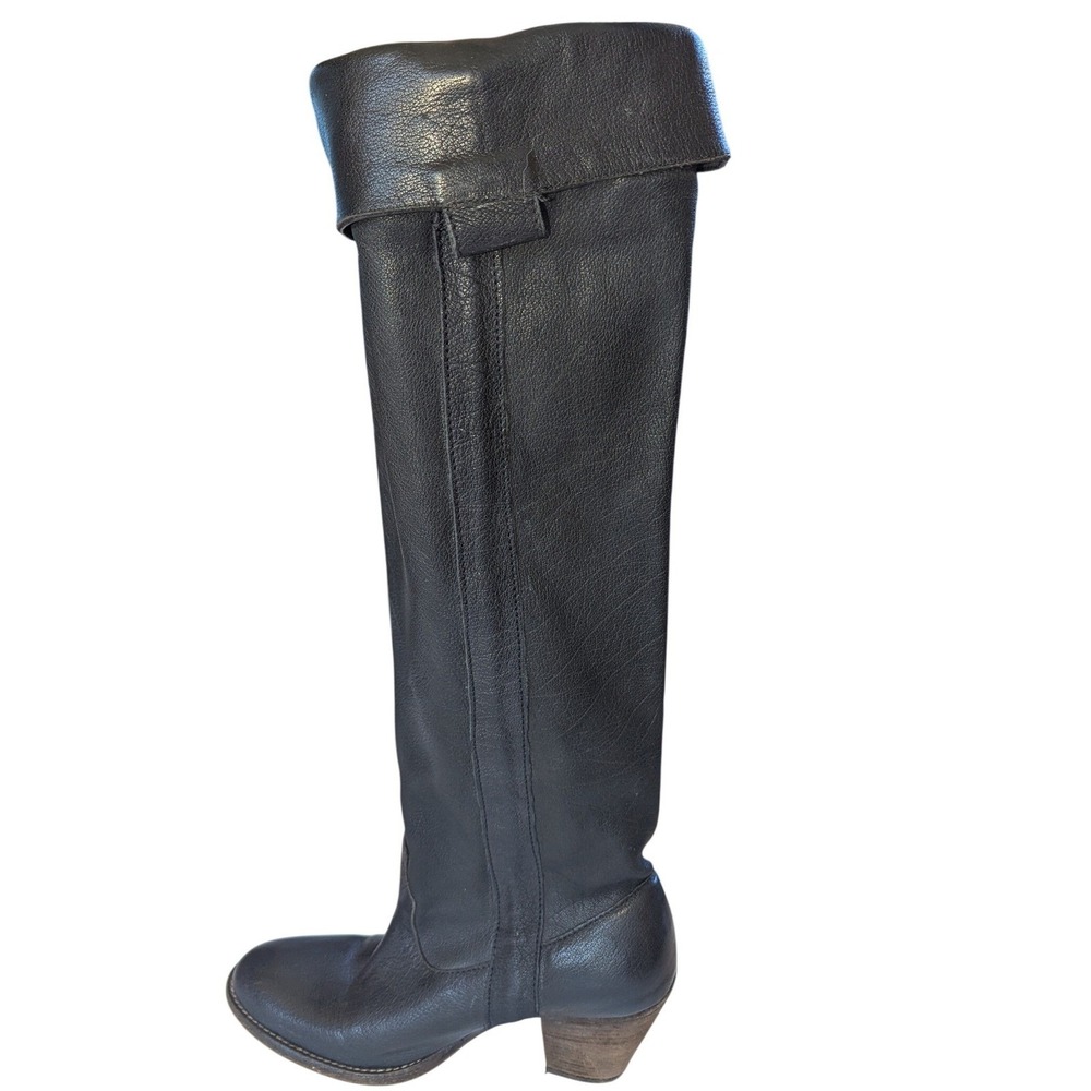 Frye Shirley Over The Knee Boots Black Leather Fold Over Cuff Womens 7.5B - Picture 3 of 8